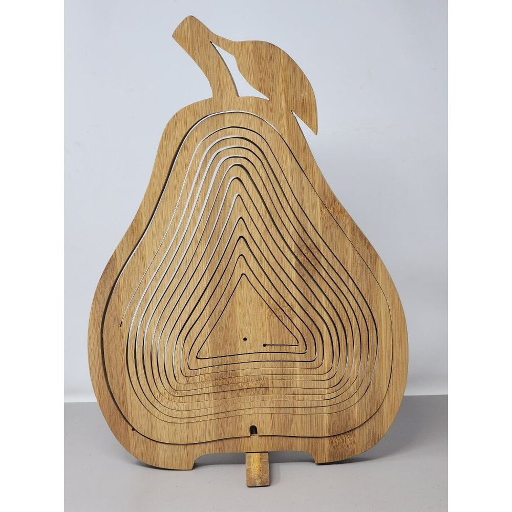 Vntg Wooden Pear Shaped Collapsible Fruit Basket Wood Bowl Accordion Foldable